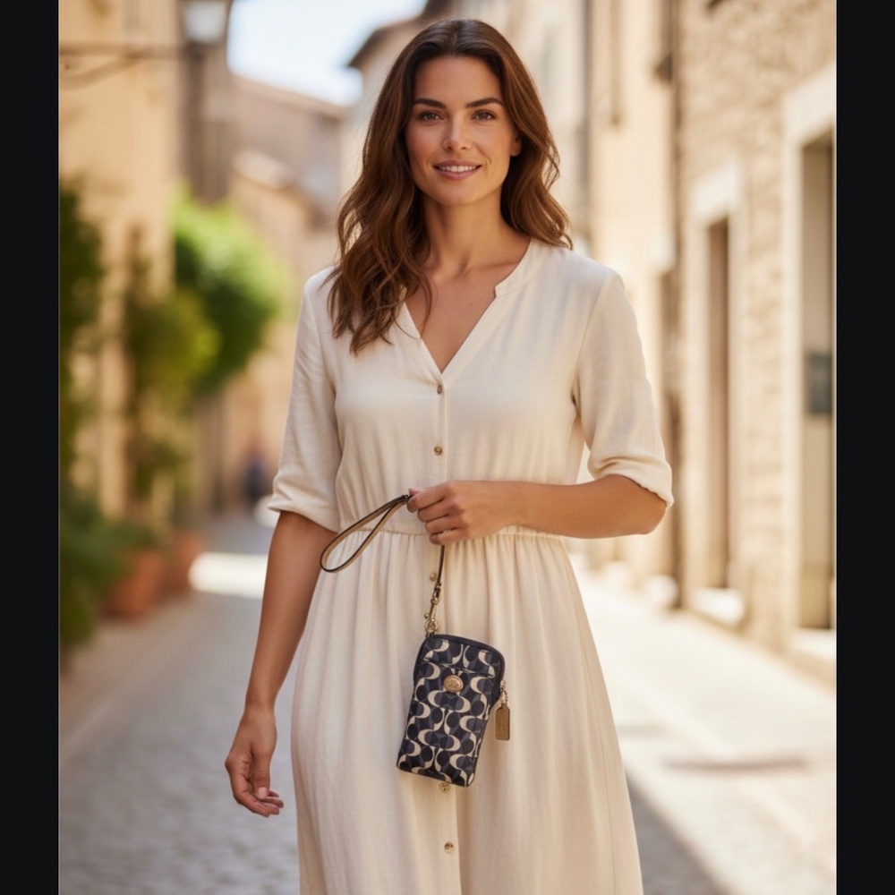 Coach Navy and White Patterned Phone Wristlet - Picture 2 of 2